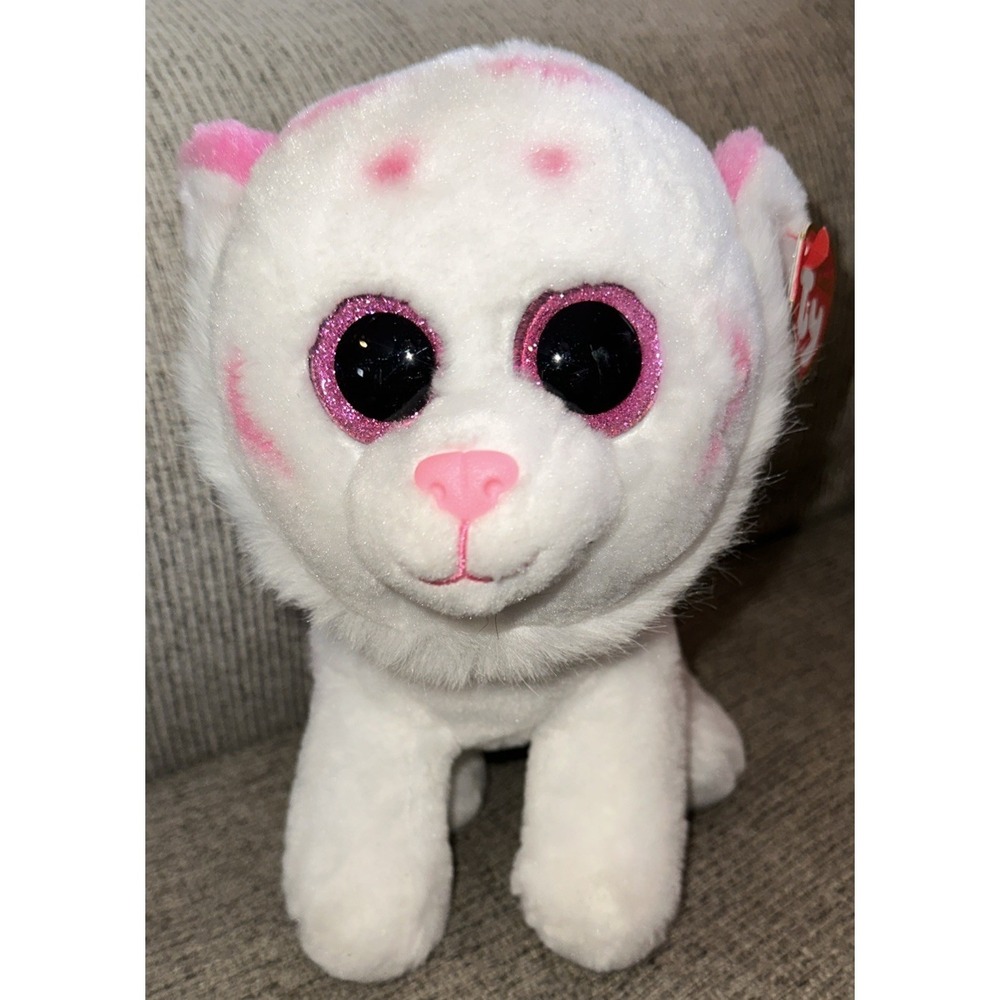 Ty Classic Tabor Tiger 10 In Plush White Pink Glitter Eyes VelveTy With All Tags